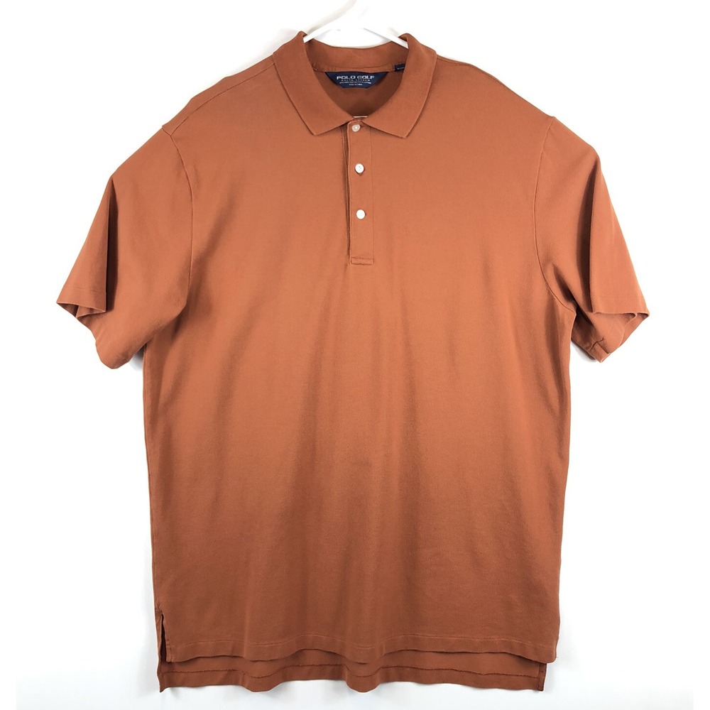 Polo‎ Golf Ralph Lauren Mens XL Polo Shirt Short Sleeve Orange Brown Pima Cotton